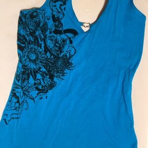 Fox Blue Asymmetrical Sleeveless Tank Top